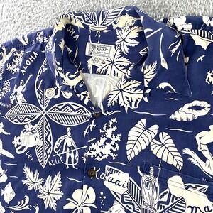 Vintage Avanti Silk Hawaiian Shirt Mens XL Islands Oahu Maui Kauai Ukulele Blue‎